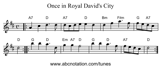 Once in Royal David's City - staff notation