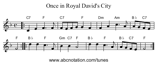 Once in Royal David's City - staff notation