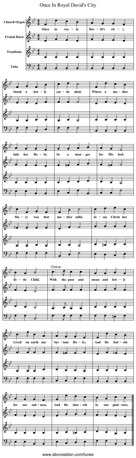 Once In Royal David's City - staff notation