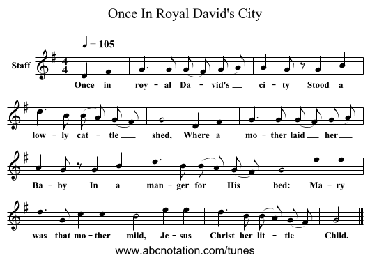 Once In Royal David's City - staff notation