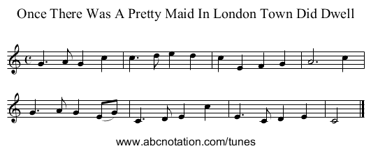 Once There Was A Pretty Maid In London Town Did Dwell - staff notation