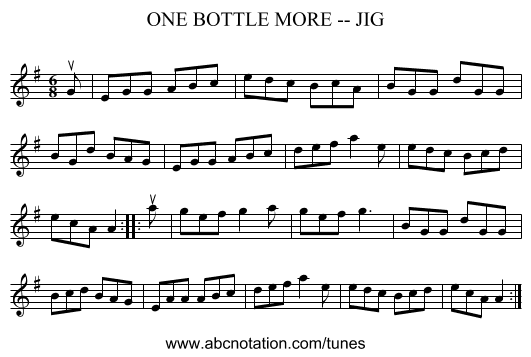 ONE BOTTLE MORE -- JIG - staff notation