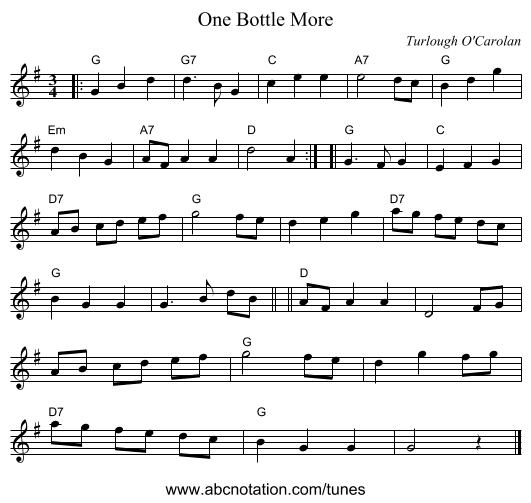 One Bottle More - staff notation
