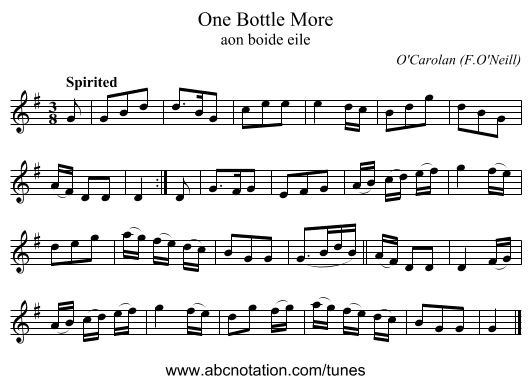 One Bottle More - staff notation