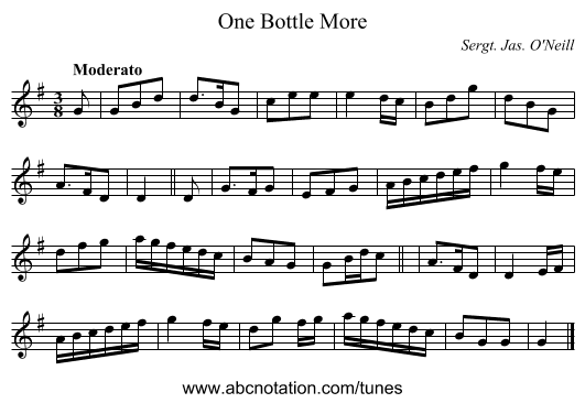One Bottle More - staff notation