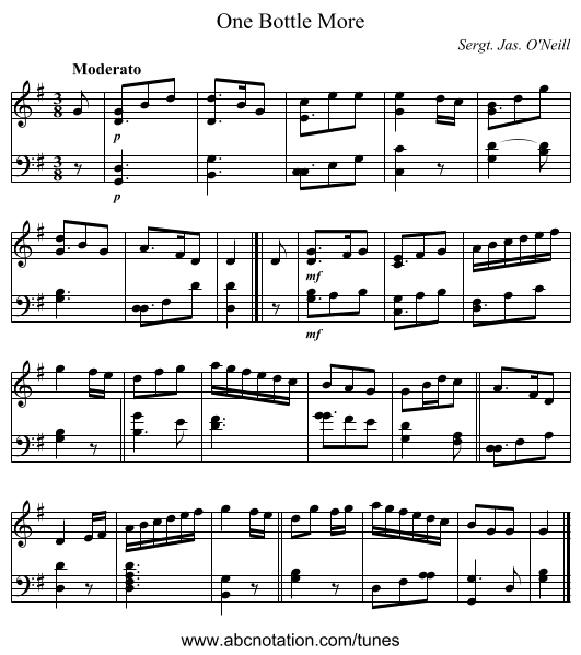 One Bottle More - staff notation