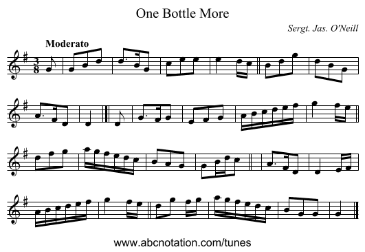 One Bottle More - staff notation