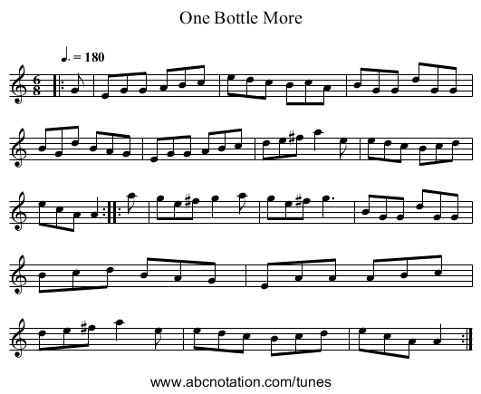 One Bottle More - staff notation