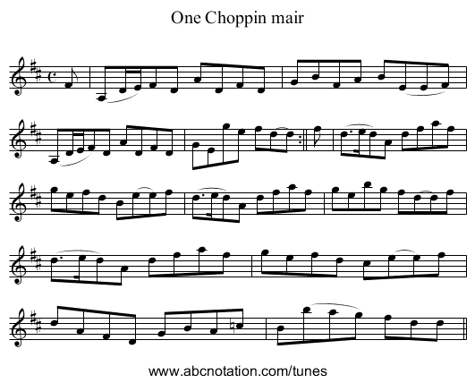 One Choppin mair - staff notation