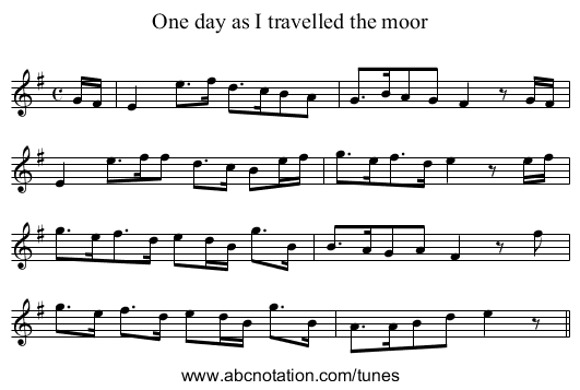 One day as I travelled the moor - staff notation