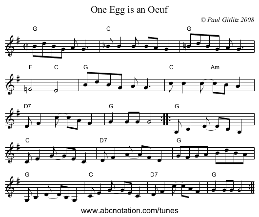 One Egg is an Oeuf - staff notation