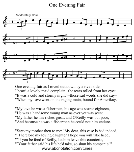 One Evening Fair - staff notation