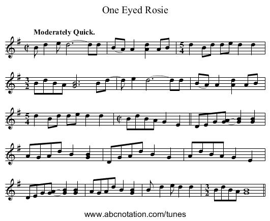 One Eyed Rosie - staff notation