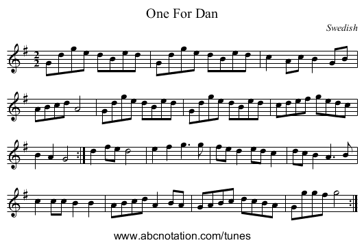 One For Dan - staff notation