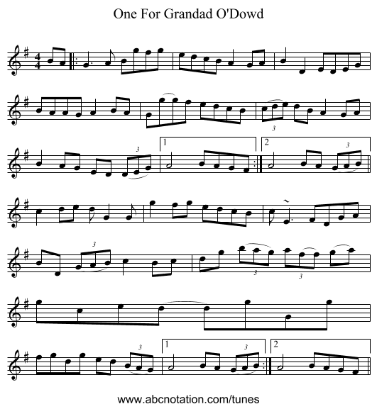 One For Grandad O'Dowd - staff notation