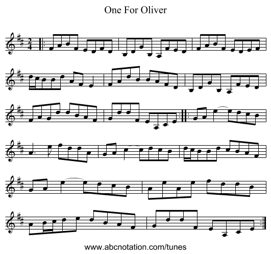 One For Oliver - staff notation