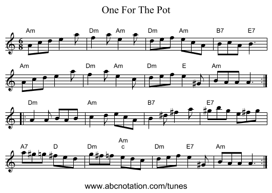 One For The Pot - staff notation