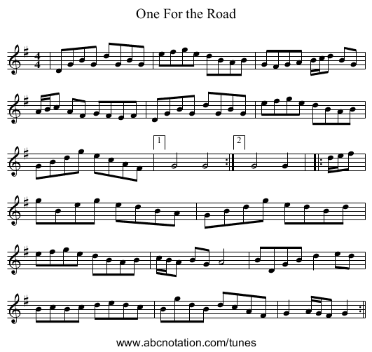 One For the Road - staff notation