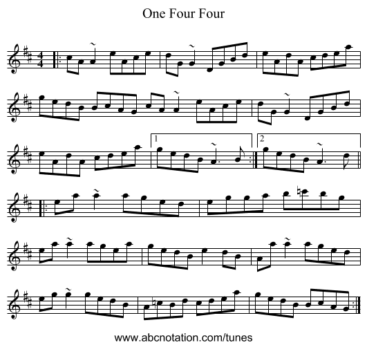 One Four Four - staff notation