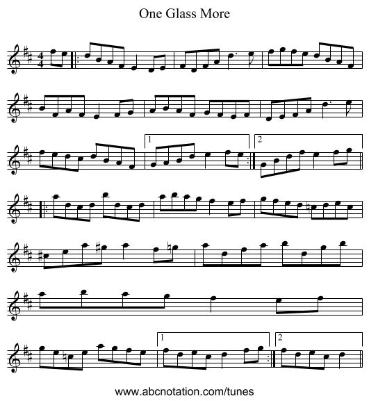 One Glass More - staff notation