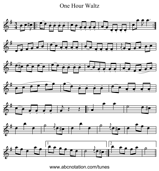 One Hour Waltz - staff notation