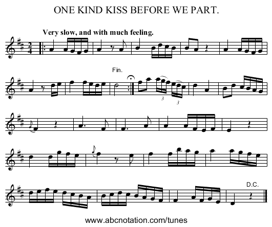 ONE KIND KISS BEFORE WE PART. - staff notation