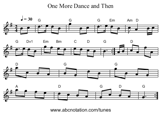 One More Dance and Then - staff notation