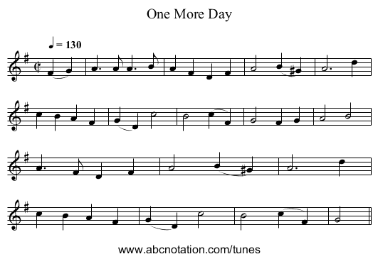 One More Day - staff notation