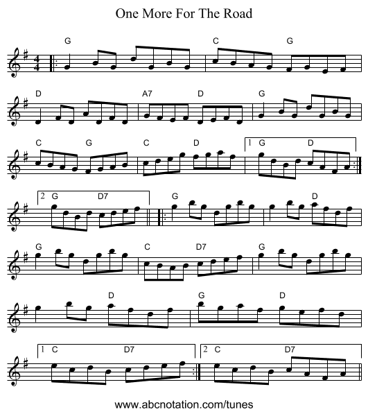 One More For The Road - staff notation