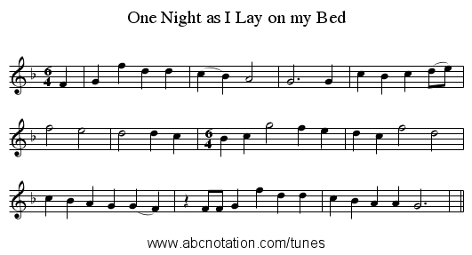 One Night as I Lay on my Bed - staff notation