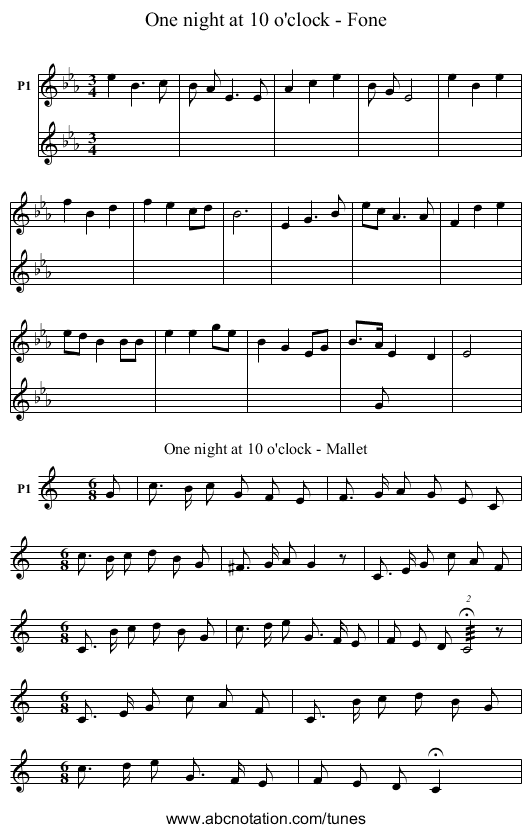 One night at 10 o'clock - Fone - staff notation