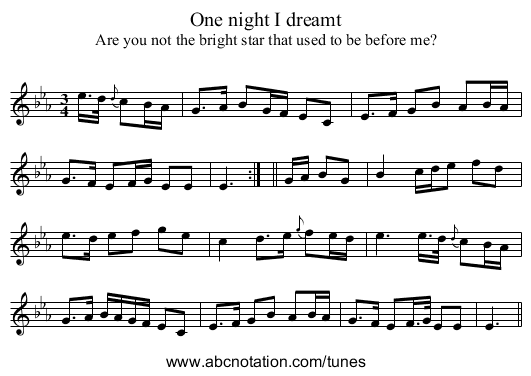 One night I dreamt - staff notation