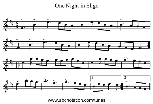 One Night in Sligo - staff notation