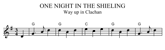 ONE NIGHT IN THE SHIELING - staff notation