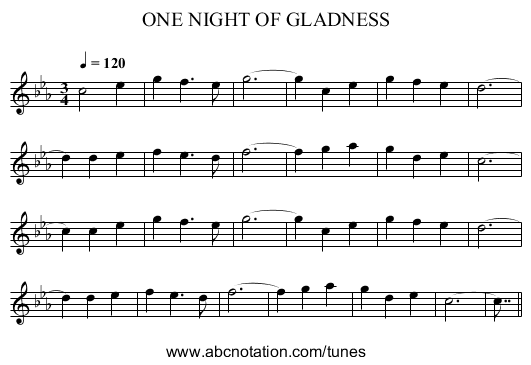 ONE NIGHT OF GLADNESS - staff notation