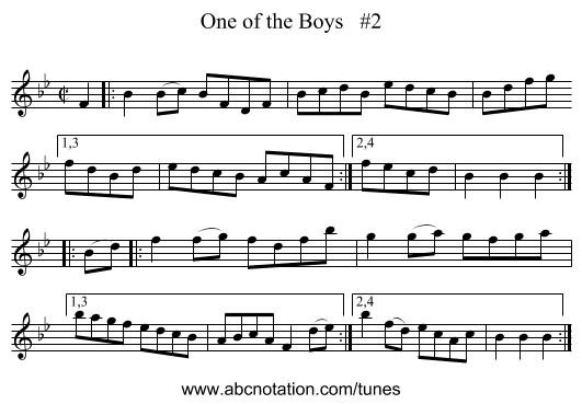 One of the Boys   #2 - staff notation