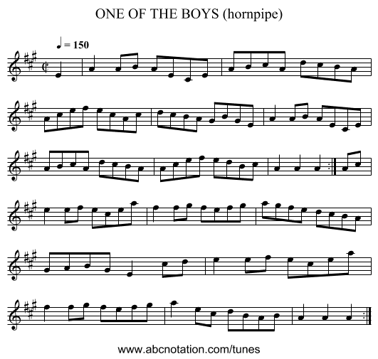 ONE OF THE BOYS (hornpipe) - staff notation
