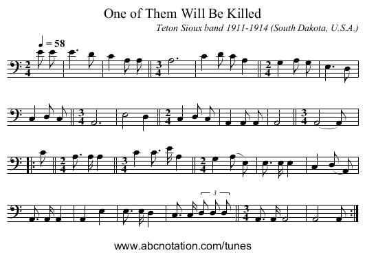 One of Them Will Be Killed - staff notation
