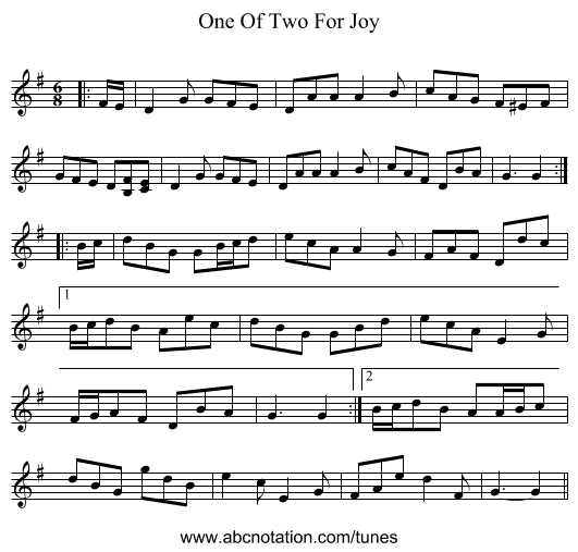One Of Two For Joy - staff notation