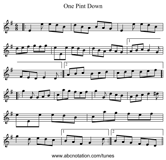 One Pint Down - staff notation