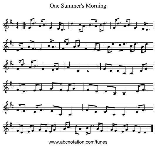 One Summer's Morning - staff notation