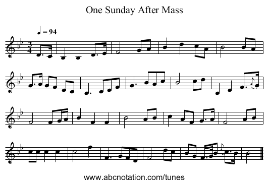 One Sunday After Mass - staff notation
