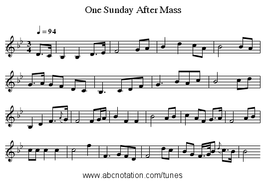 One Sunday After Mass - staff notation