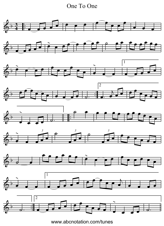 One To One - staff notation