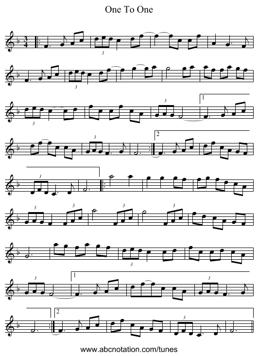 One To One - staff notation
