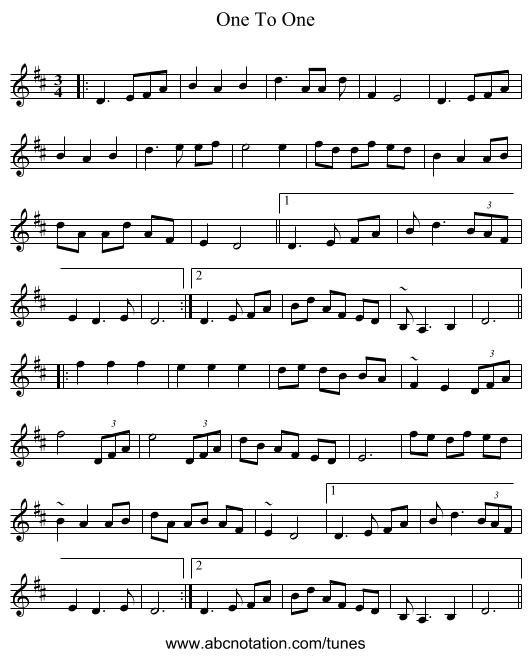 One To One - staff notation