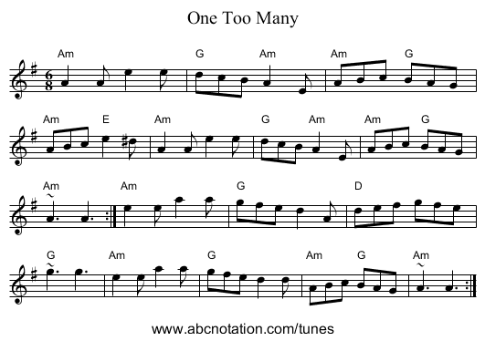One Too Many - staff notation