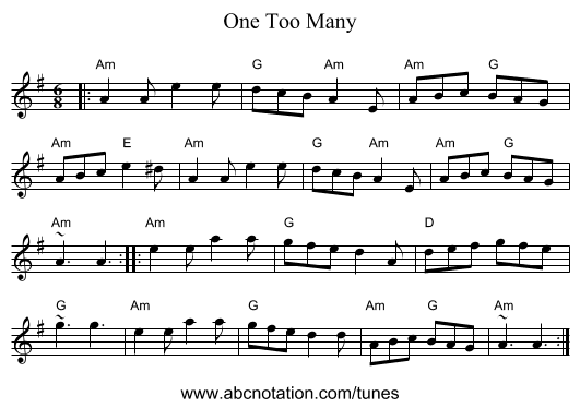 One Too Many - staff notation