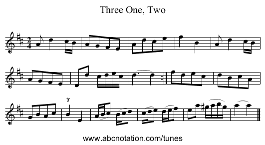 One, Two, Three - staff notation