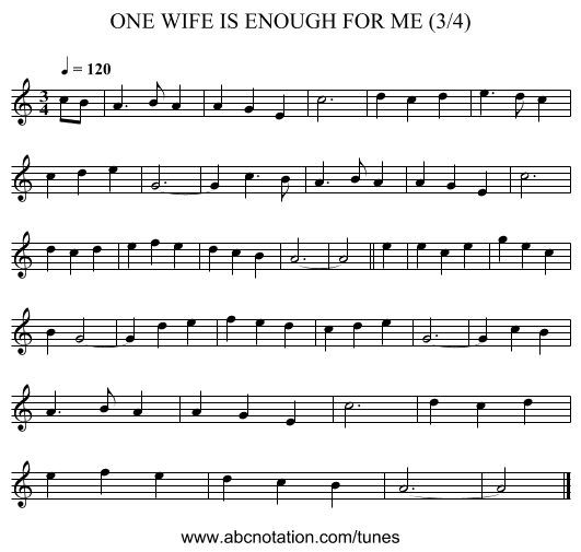 ONE WIFE IS ENOUGH FOR ME (3/4) - staff notation